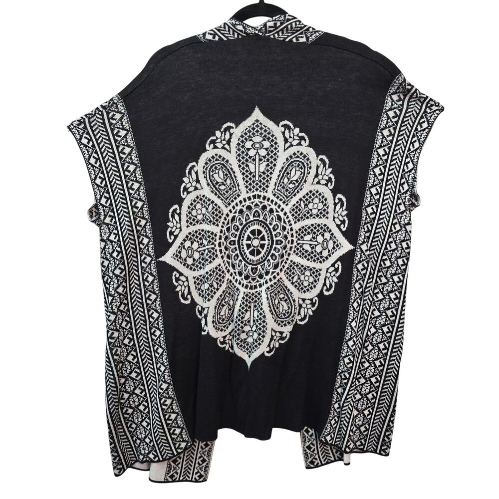 Energe World Wear Knit Kimono Cardigan Sweater Womens Medium Black White Mandala
